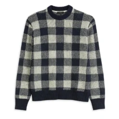 Ted Baker Stirling Check Crew Jumper for Knitwear Colour Navy