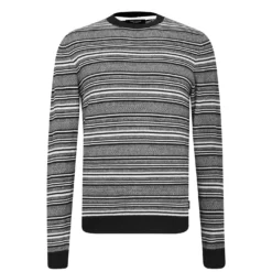 Ted Baker Lowther Stripe Crew Sweater for Big & Tall Knitwear Colour Black