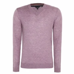Ted Baker V Neck Jumper for Big & Tall Knitwear Colour Mid Purple