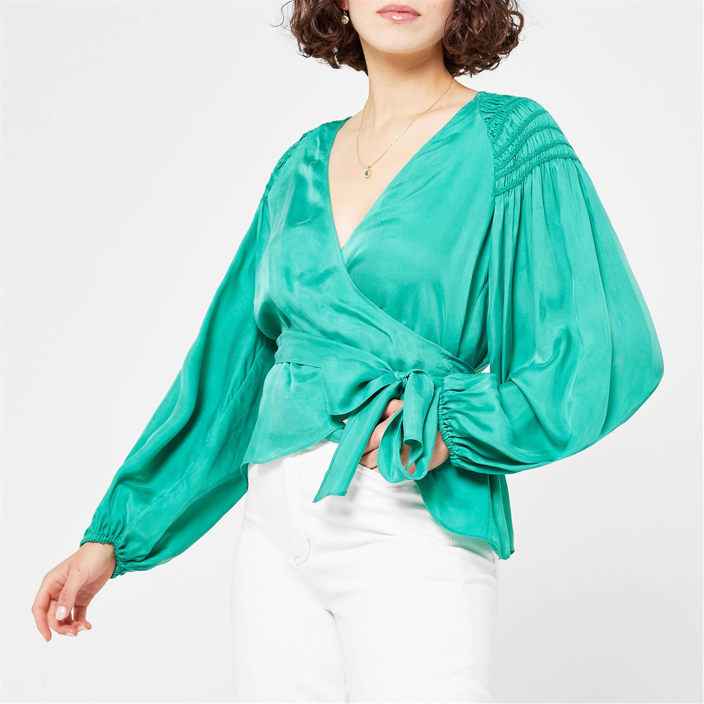 Ted Baker Tavia Wrap Blouse for Blouses & Shirts Colour Mid Green 4 Ted Baker Tavia Wrap Blouse for Blouses & Shirts Colour Mid Green - Image 2