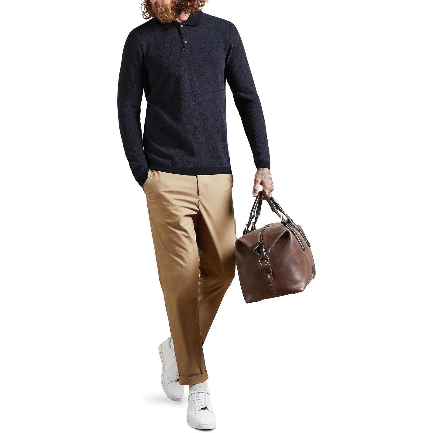 Ted Baker Nosnor Long Sleeve Polo Shirt for Polo Shirts Colour Navy 6 Ted Baker Nosnor Long Sleeve Polo Shirt for Polo Shirts Colour Navy - Image 4