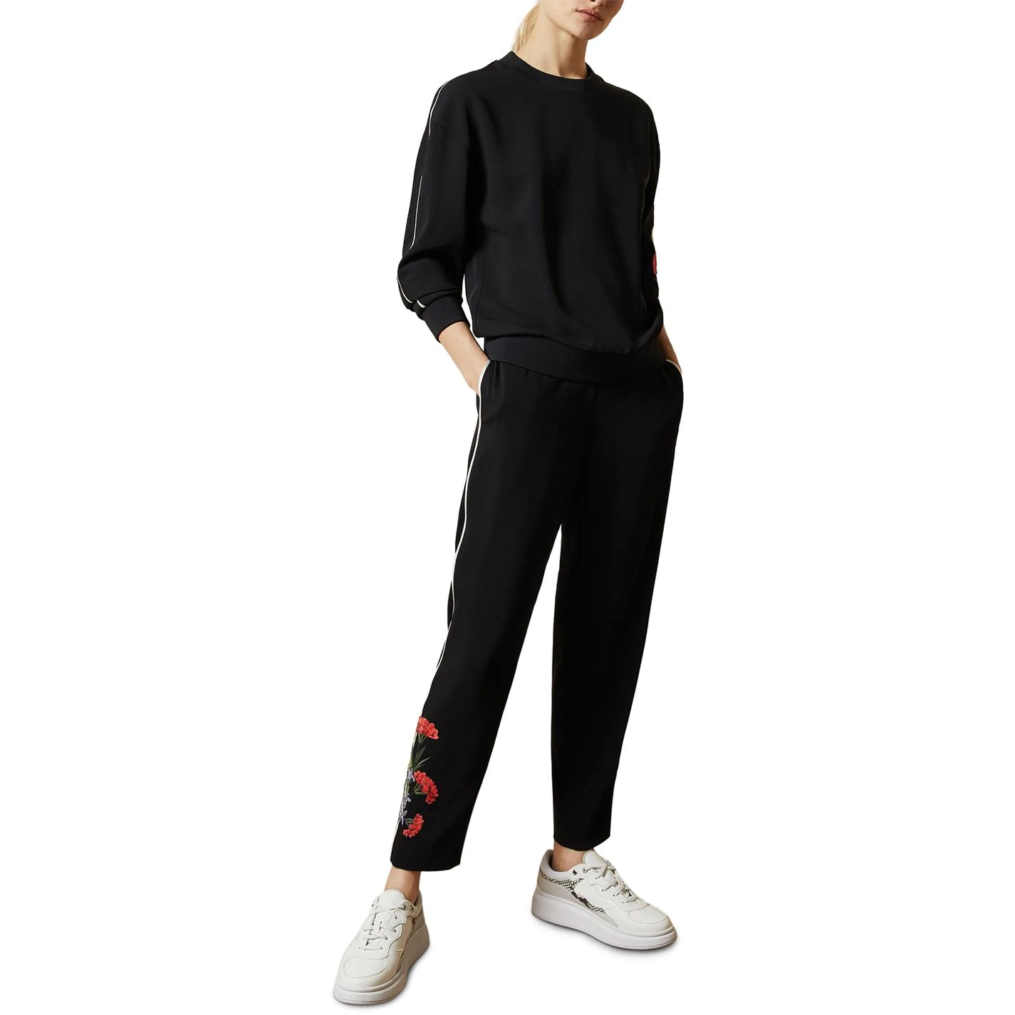 Ted Baker Ted Baker Stripe Embroidered Joggers Womens for Running Trousers Colour Black 4 Ted Baker Ted Baker Stripe Embroidered Joggers Womens for Running Trousers Colour Black - Image 2