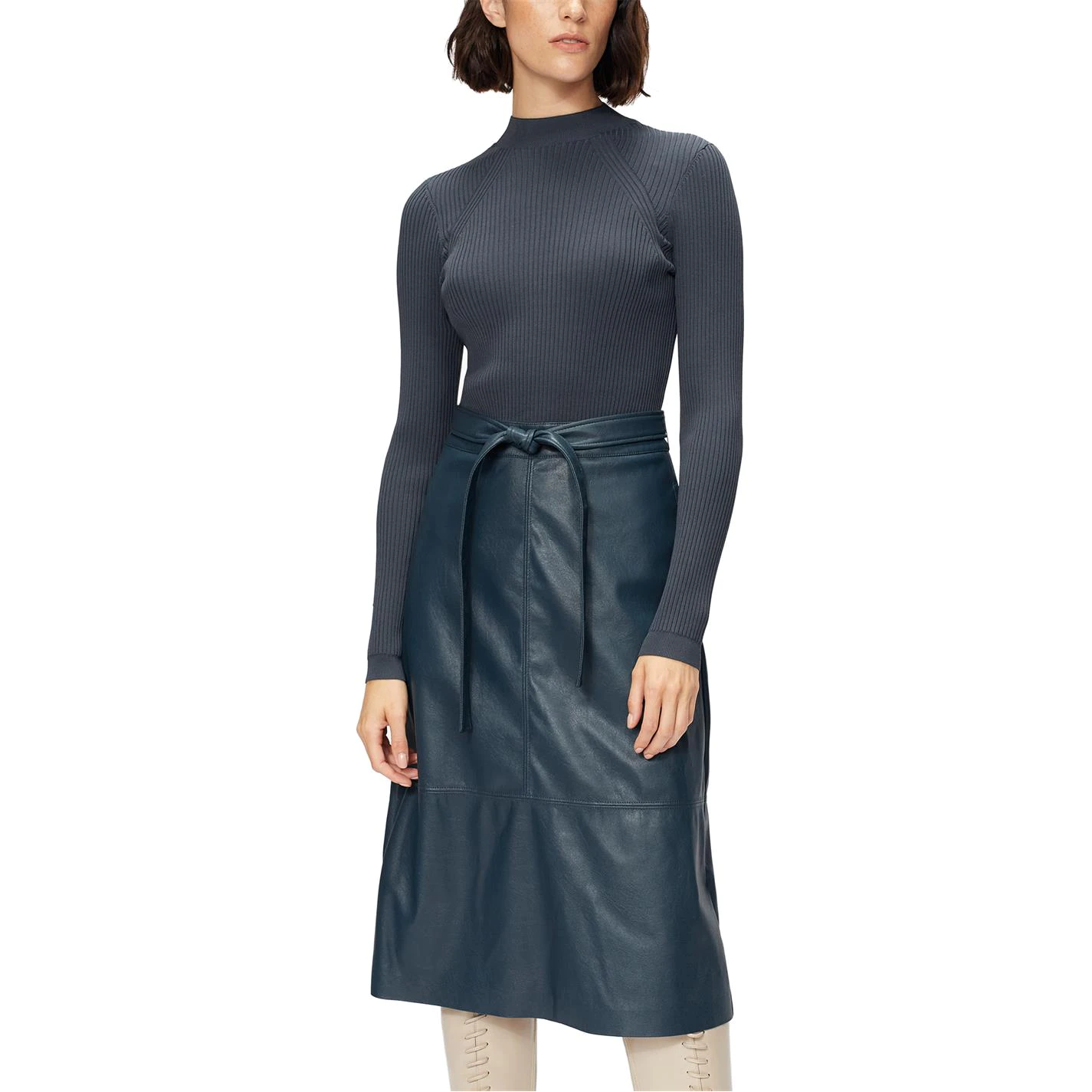 Ted Baker Alltaa Knit And Faux Leather Dress for Dresses Colour Midnight 4 Ted Baker Alltaa Knit And Faux Leather Dress for Dresses Colour Midnight - Image 2
